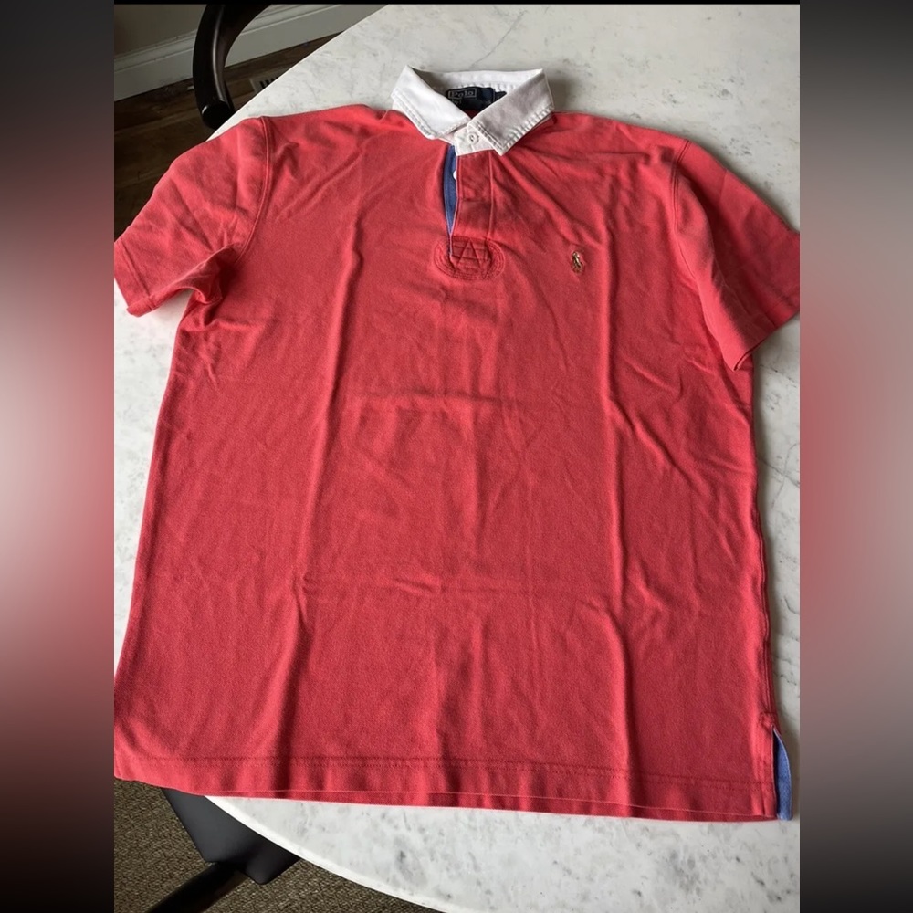 Vintage Coral Polo Ralph Lauren Short Sleeve Mens Rugby Polo Sz L